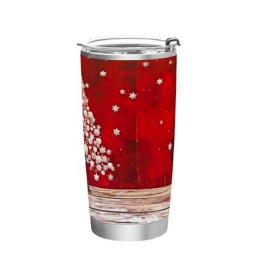 Imagem de Wassud Copo de árvore de Natal e flocos de neve com tampa e canudo de aço inoxidável de parede dupla copo isolado copo de viagem caneca de café para bebidas frias e quentes 590 ml