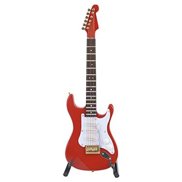 Imagem de Modelo de guitarra elétrica de madeira em miniatura, arte delicada de 18cm com suporte para decoração de home office, vermelho, preto, branco, café (Vermelha)