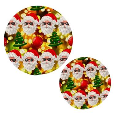 Imagem de Wassud Conjunto legal de trivet de Papai Noel para pratos quentes, suportes redondos de algodão, almofadas quentes, porta-copos elegantes, decoração de cozinha e acessórios, 2 peças