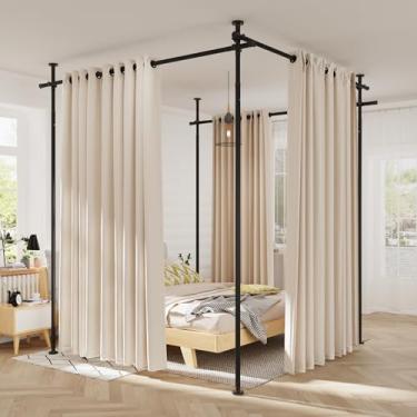 Imagem de Varões de cortina sem perfuração para divisória de ambiente, haste de tensão ajustável para janela, separação de divisória de metal resistente, divisória de parede do chão ao teto (preto, 71 a 530 cm)