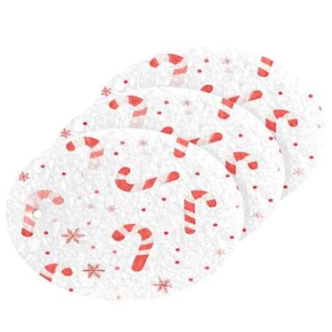 Imagem de Wassud Esponja de polpa de madeira de Natal com padrão de bengala doce, pacote com 3 esponjas de cozinha para limpeza, esfregão resistente para panelas antiaderentes pia banheiro, suprimentos de