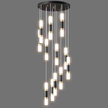 Imagem de Luminária pendente moderna para ilha de cozinha, preta e dourada, com LED dimerizável de 72W, ideal para escadas, hall de entrada, quarto, sala de estar e vestíbulo. Lustre grande com 12 lâm