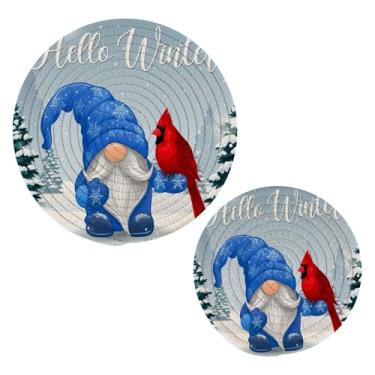 Imagem de Wassud Conjunto de tripé de gnomo e pássaro para pratos quentes, suportes redondos de algodão, almofadas quentes, porta-copos elegantes, decoração de cozinha e acessórios, 2 peças