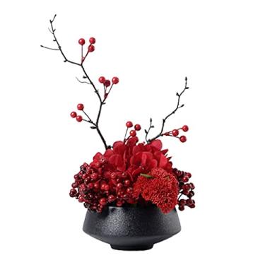 Imagem de LMJYU Flores artificiais flores artificiais com vaso de cerâmica, flores falsas para arranjo mesa de casa centro de mesa decoração de festa de casamento flores falsas