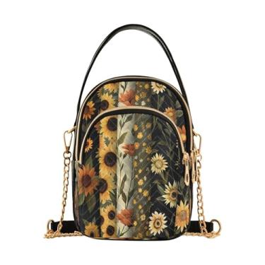 Imagem de CEBUGI Bolsa tiracolo feminina clutch para telefone bolsa de ombro elegante girassol com alça de corrente removível