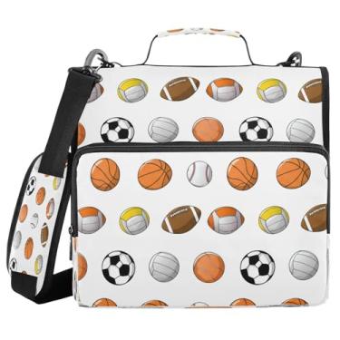 Imagem de STAYTOP Fichários de 3 anéis com zíper com alça de ombro, organizador de fichário de 3,8 cm, pasta expansível resistente à água com vários bolsos para escola e escritório - desenho animado de rúgbi