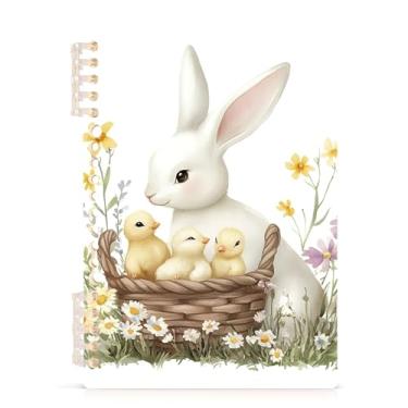 Imagem de Burbuja Caderno de coelho com flores e ovos, papel pautado universitário A5 com 60 folhas, fichário para escritório, 1 pacote