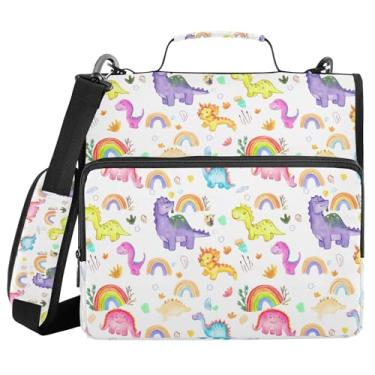 Imagem de xigua Fichário colorido de dinossauros com zíper com alça de ombro e alça para transporte fácil, fichário de 3 anéis de 3 cm para escola, painel de expansão e arquivo expansível