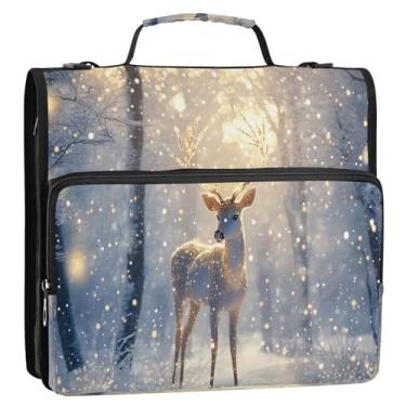 Imagem de CEBUGI Fichário de 3 anéis com zíper com alça de ombro, pasta de arquivo expansível de 3,8 cm, anéis D, para escola, escritório, lindos cervos