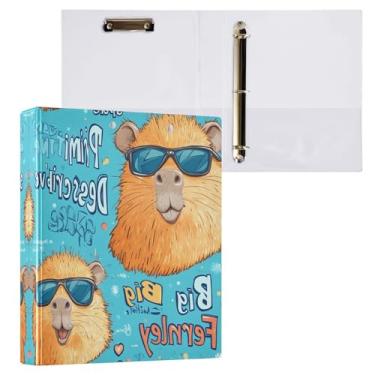 Imagem de STAYTOP Lindo organizador de fichário redondo capivara, fichário de 3 anéis com prancheta (carta A4), fichário fofo para material de escritório escolar