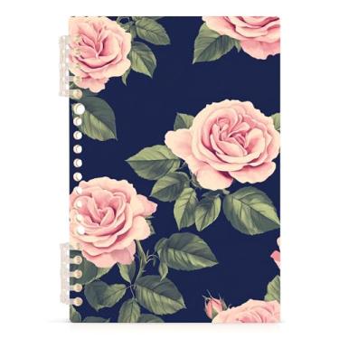 Imagem de Burbuja Caderno rosa em azul marinho, papel pautado universitário A5 com 60 folhas, fichário para escritório, 1 pacote