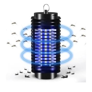 Imagem de Armadilha Elétrica Mata Mosquitos e Insetos, Bivolt, Luz LED Azul, Preto, 26,5 x 12 cm, Para Uso Interno e Externo, Área de Cobertura 20-50m²