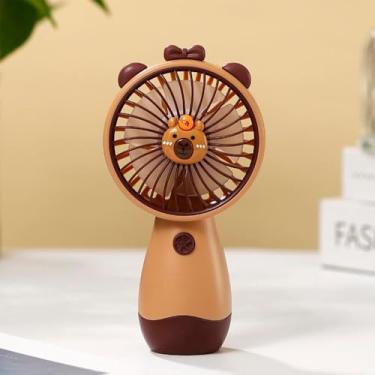 Imagem de Ventilador de Mão Portátil, Design Urso, USB Recarregável, 15cm Altura, Silencioso 36dB, 3 Velocidades, Bateria 300mAh, Rosa e Marrom, para Casa e Viagem