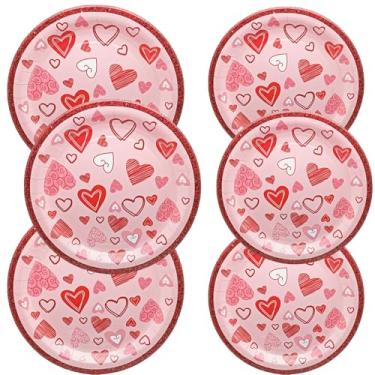 Imagem de Conjunto de pratos de festa de coração com 50 peças, suprimentos de festa de dia dos namorados, 23 cm, pratos de jantar com coração vermelho, 18 cm, para chá de bebê, aniversário de namorados