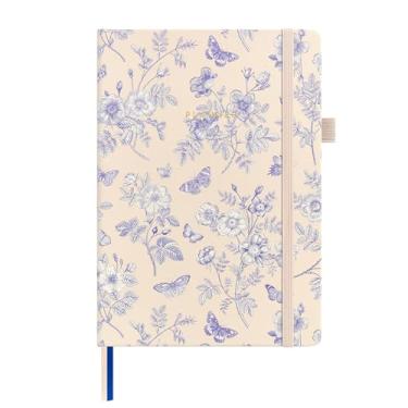 Imagem de Agenda de calendário semanal A5, capa dura de 72 semanas para rastrear objetivos, livro de planejamento com adesivos mensais e bolso traseiro (flores azuis)