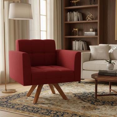 Imagem de Poltrona Sala Decorativa Elisa Base Giratória Castanho MM30 Veludo Marsala D03 - D'Rossi