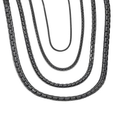 Imagem de Colar de corrente redondo quadrado de 3 a 6 mm da ChainsHouse para homens e mulheres, 46 a 76 cm, personalizado disponível, aço inoxidável 316L/banhado a ouro 18K (caixa de presente de envio) Preto