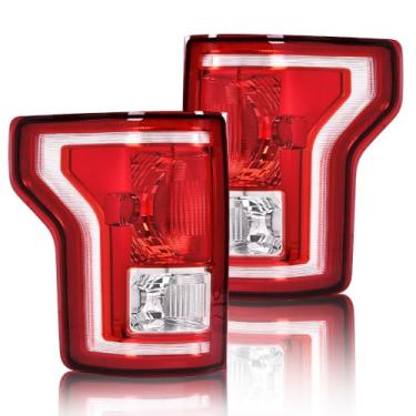 Imagem de DOTCOM Conjunto de luzes traseiras compatível com Ford F150 SSV 2016-2017/Fit Ford F150 (submodelo: Lariat, XL, XLT) 2015-2017 Lâmpadas de freio traseiro FO2800239C FO2801239C Lente vermelha Luces