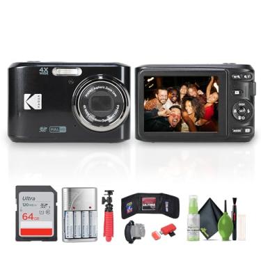 Imagem de Kodak Câmera digital Pixpro FZ45 (preto) Pacote incluindo: cartão de memória de 64 GB, baterias recarregáveis, tripé flexível, leitor de cartão, alça de mão, kit de limpeza, mais
