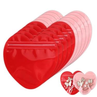 Imagem de Liwidon Sacos de joias em forma de coração pequenos sacos de joias vermelhos resseláveis ziplock organizadores de joias de plástico transparente suprimentos de embalagem fofos