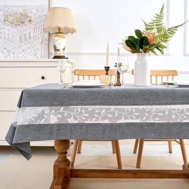 Imagem de youngseahome Toalha de mesa de tecido resistente com borda de renda bordada requintada - à prova d'água/resistente a vincos - para jantar, interior e exterior, casamento, férias, cinza, retangular 152