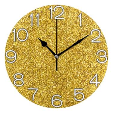 Imagem de Relógio de parede analógico decorativo moderno alimentado por bateria para quarto e cozinha, decoração de parede de casa de fazenda moderna dourado brilhante, 25 cm, ponteiros dourados