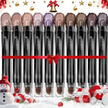 Imagem de LUXAZA PRO 10 peças de bastão de sombra, brilhante e fosco marrom metálico creme, lápis de cera com à prova de manchas e à prova d'água, bastão clareador de olhos, presente ideal para mulheres