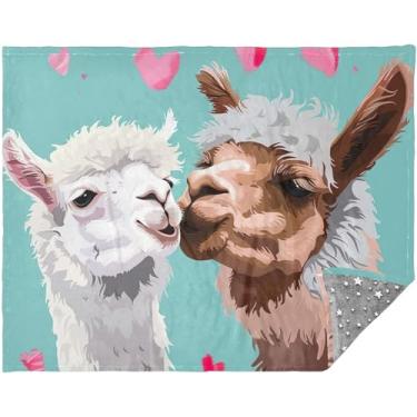 Imagem de Cobertor macio personalizado de alpacas fofas beijos dos namorados para sofá 177,8 cm x 139,7 cm cobertores grossos fofos para inverno cobertor de sofá fofo