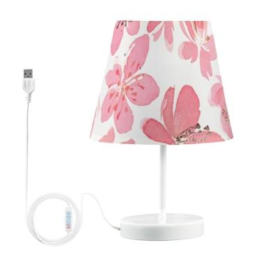 Imagem de GAIGEO Candeeiro de mesa personalizado rosa pêssego flores de cerejeira lâmpadas de cabeceira de LED modernas para mesinhas noturnas recarregável por USB lâmpadas estéticas aconchegantes para quarto