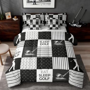 Imagem de Erosebridal Jogo de cama de golfe com lençol – Conjunto de cama de solteiro esportivo para meninos, 7 peças, conjunto de edredom de patchwork de golfe para todas as estações, leve e macio com tema