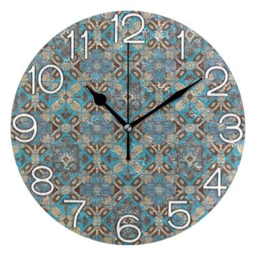 Imagem de GAIGEO Relógio de parede analógico decorativo operado por bateria, relógio de escritório para sala de aula, decoração de parede vintage, formas geométricas florais vintage, 25 cm, ponteiros pretos