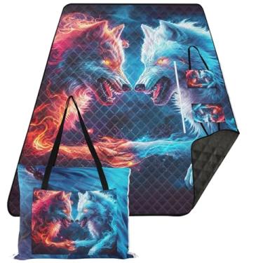 Imagem de TSENQUE Wolves Fighting Cobertor de praia impermeável à prova de areia, tapete de brincar ao ar livre para grama, cobertores de piquenique dobrável, grande, 299 cm x 203 cm