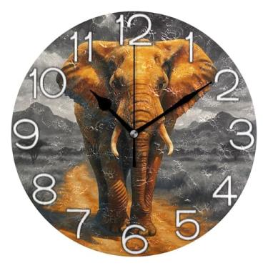 Imagem de GAIGEO Relógio de parede analógico decorativo operado por bateria relógio de cozinha fofo, decoração de parede de casa de fazenda moderna estética majestosa, elefante majestoso, 25 cm, ponteiros