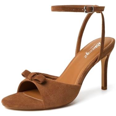 Imagem de RIBONGZ Sandálias femininas de salto alto, bico redondo, bico aberto, sexy, gatinha, salto agulha, tira no tornozelo, sapatos de noiva com laço, verão, festa de casamento, casual, escritório, trabalho