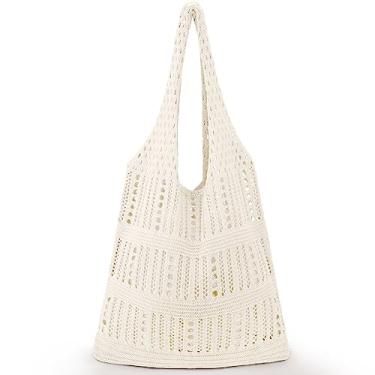 Imagem de hatisan Sacos de crochê para mulheres, bolsa de verão e praia, sacola estética, bolsa hippie, C - bege