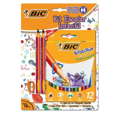 Imagem de Kit Escolar BIC Infantil Lápis de Cor Triangular 16 Unidades