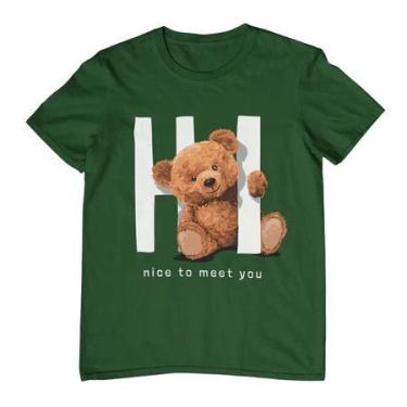 Imagem de Camiseta Feminina Masculina Estampa Urso Hi Nice To Meet You Algodão S