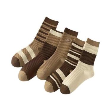 Imagem de Meias Estilo Universitário Marrom De Comprimento Médio 5 Pares Versáte