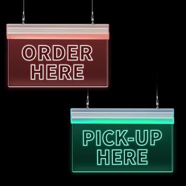 Imagem de Glooglitter 2 peças, 30,5 x 15,2 cm, placas para pedir aqui e pegar aqui, luz de LED, neon pendurada, 7 cores mutáveis, placas de negócios brilhantes brilhantes para bar, restaurante, supermercado