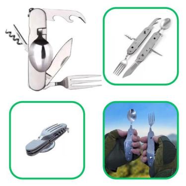 Imagem de Canivete Talher Inox Multi função Camping Faca Garfo 7 em 1 - ZR PESCA