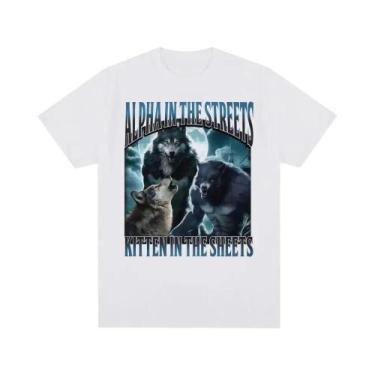 Imagem de Camiseta Unissex Oversized Engraçada Com Meme De Gato Lobisomem Casual