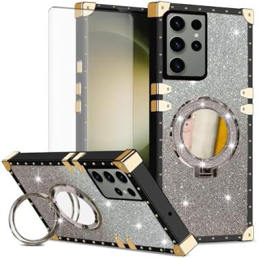 Imagem de Asuwish Capa de celular para Samsung Galaxy S23 Ultra 5G capa magnética com protetor de tela de vidro temperado e anel espelhado brilhante suporte rígido S23Ultra 23S S 23 23Ultra 17.3 cm feminino