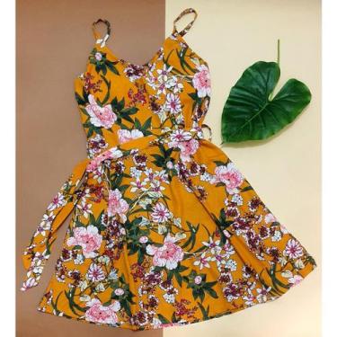Imagem de Vestido curto de alça estampado Floral com cinto verão - J.A DRESS WEL