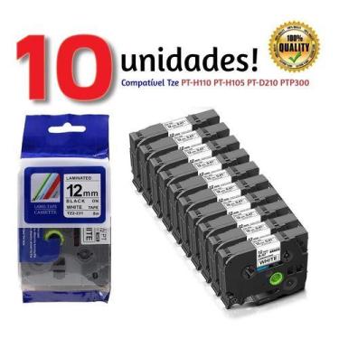 Imagem de Kit 10 Fita Compativel Rotulador Brother Branca 12mm Tze 231 - xfull, 