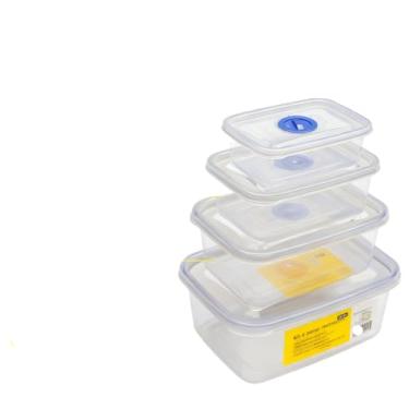 Imagem de Kit 6 Tigelas Inox Com Tampa Potes Redondos 340ml a 1400ml Lancheira Jogo de Pote Hermético(Kit 4 - Retângulo（plástico）)