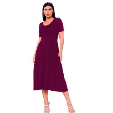 Imagem de Vestido Feminino Casual Saia Duas Marias Mídi Com Decote Em V - Gisele