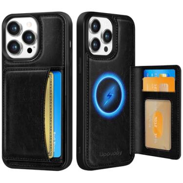 Imagem de Uppuppy Capa para iPhone 13 Pro Max com carteira - Compatível com MagSafe Women Girls Cute Aesthetic Unique Design Suporte de cartão de crédito de couro para Apple 13 Promax, preto