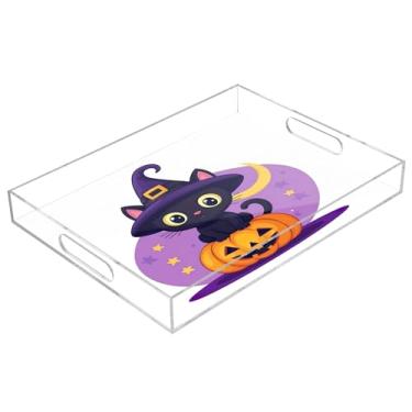 Imagem de xigua Bandeja de servir de acrílico fantasma de Halloween com alças à prova de derramamento, bandejas decorativas de festa de Halloween, bandeja organizadora de bancada para banheiro, cozinha, 30,5 x