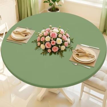 Imagem de Moosfor Toalha de mesa redonda de elastano, toalhas de mesa elásticas à prova d'água para mesas de 106 a 127 cm, capa de mesa de piquenique elástica lavável para acampamento, jantar, ambientes