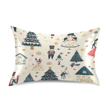 Imagem de Blueangle Fronha de cetim com personagens de quebra-nozes de Natal para cabelo e pele, tamanho padrão (50,8 x 66 cm) - fronhas de cetim com fecho de envelope (702)